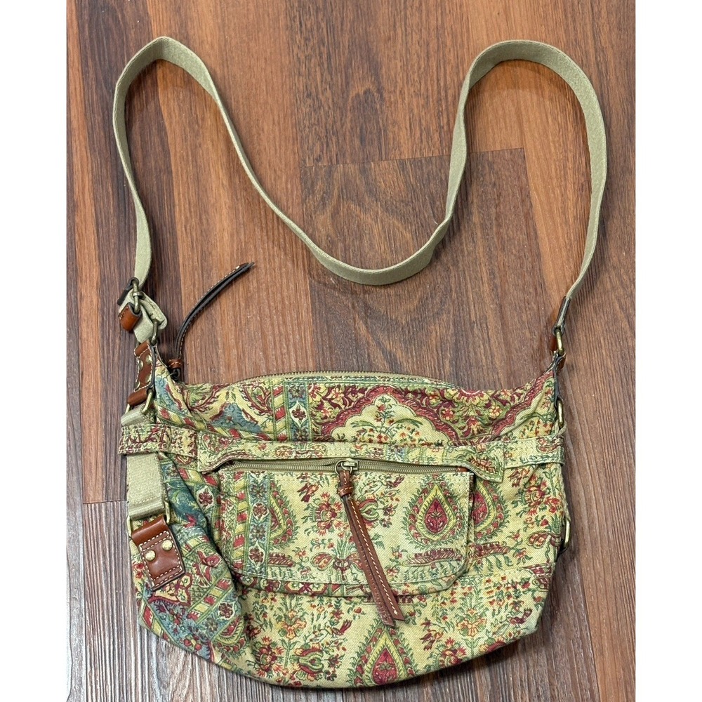 Fossil Medium Canvas Floral Shoulder Crossbody Bag Adjustable Vintage READ! - Picture 2 of 16
